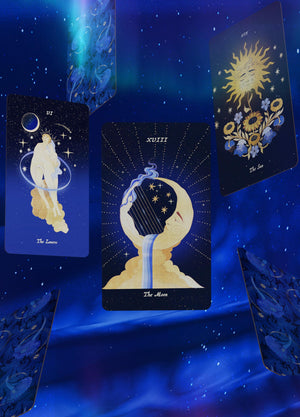 Aurora Tarot Blue a cosmic magical tarot deck by Cocorrina