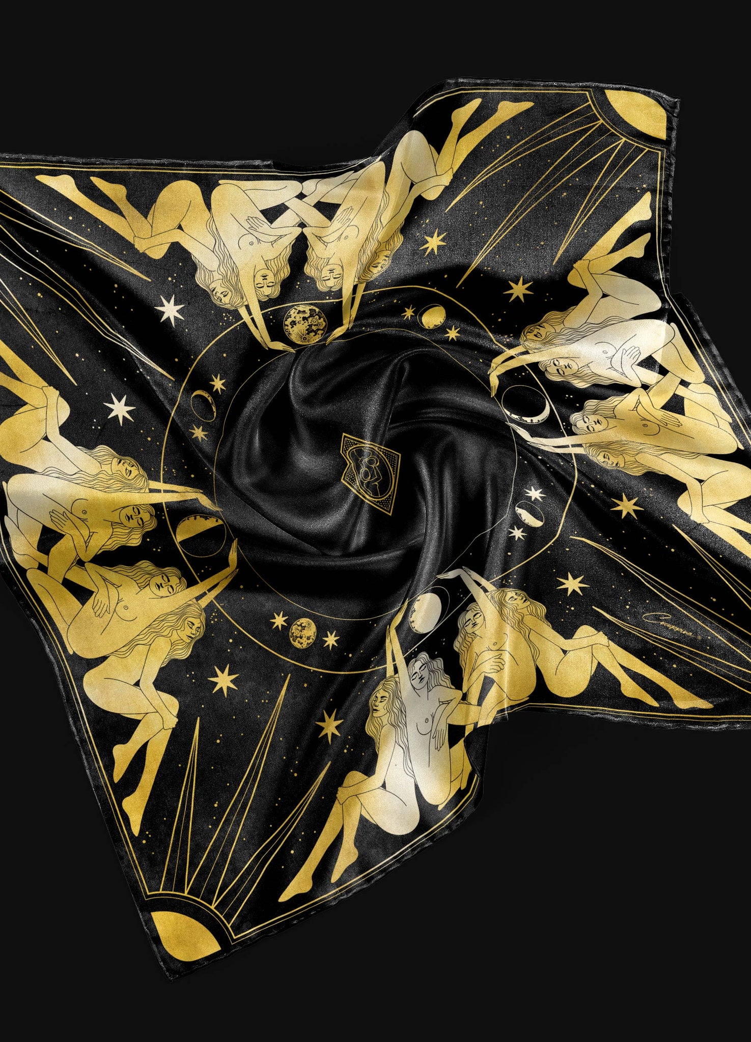 Divine Feminine silk cloth for altar and for readings, in black and gold by Cocorrina & Co