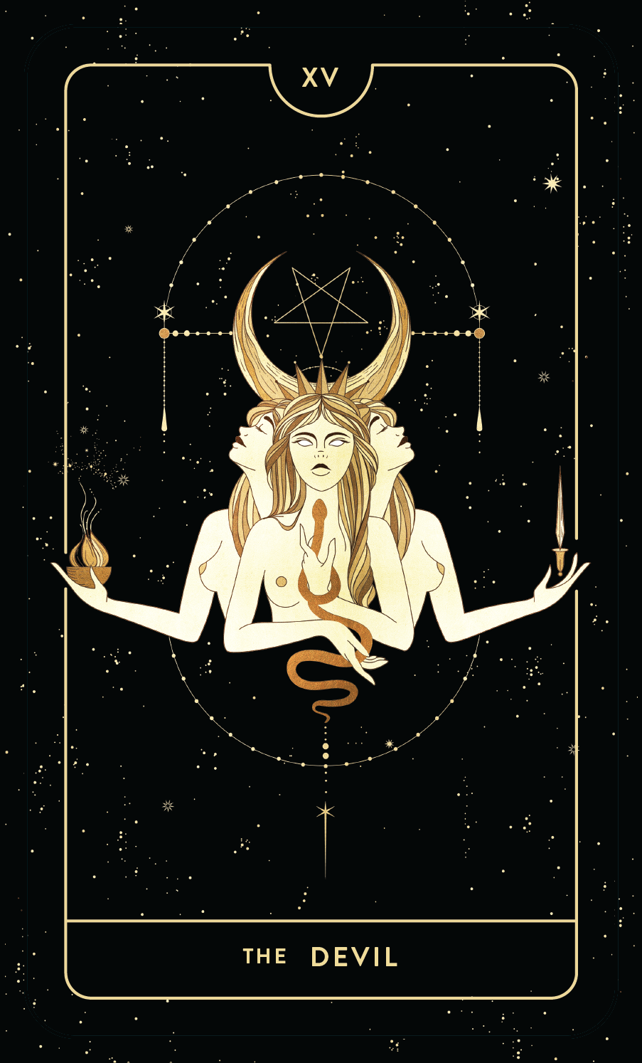 Divine Feminine Tarot card showing a woman in a surreal landscape, embodying the Temptress archetype with mystical and alluring energy.