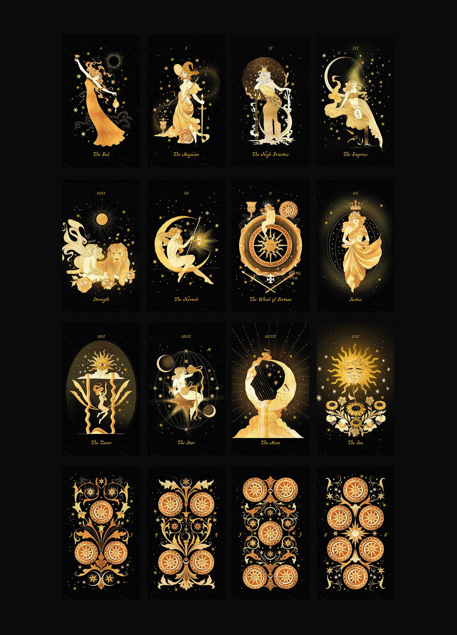 Aurora Tarot Gold a cosmic magical tarot deck by Cocorrina