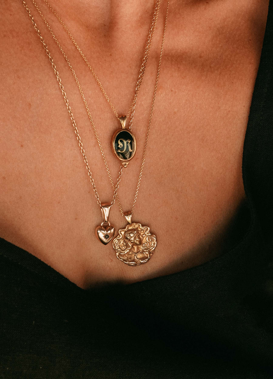 Initial Black Signet 18k Gold Vermeil Necklace