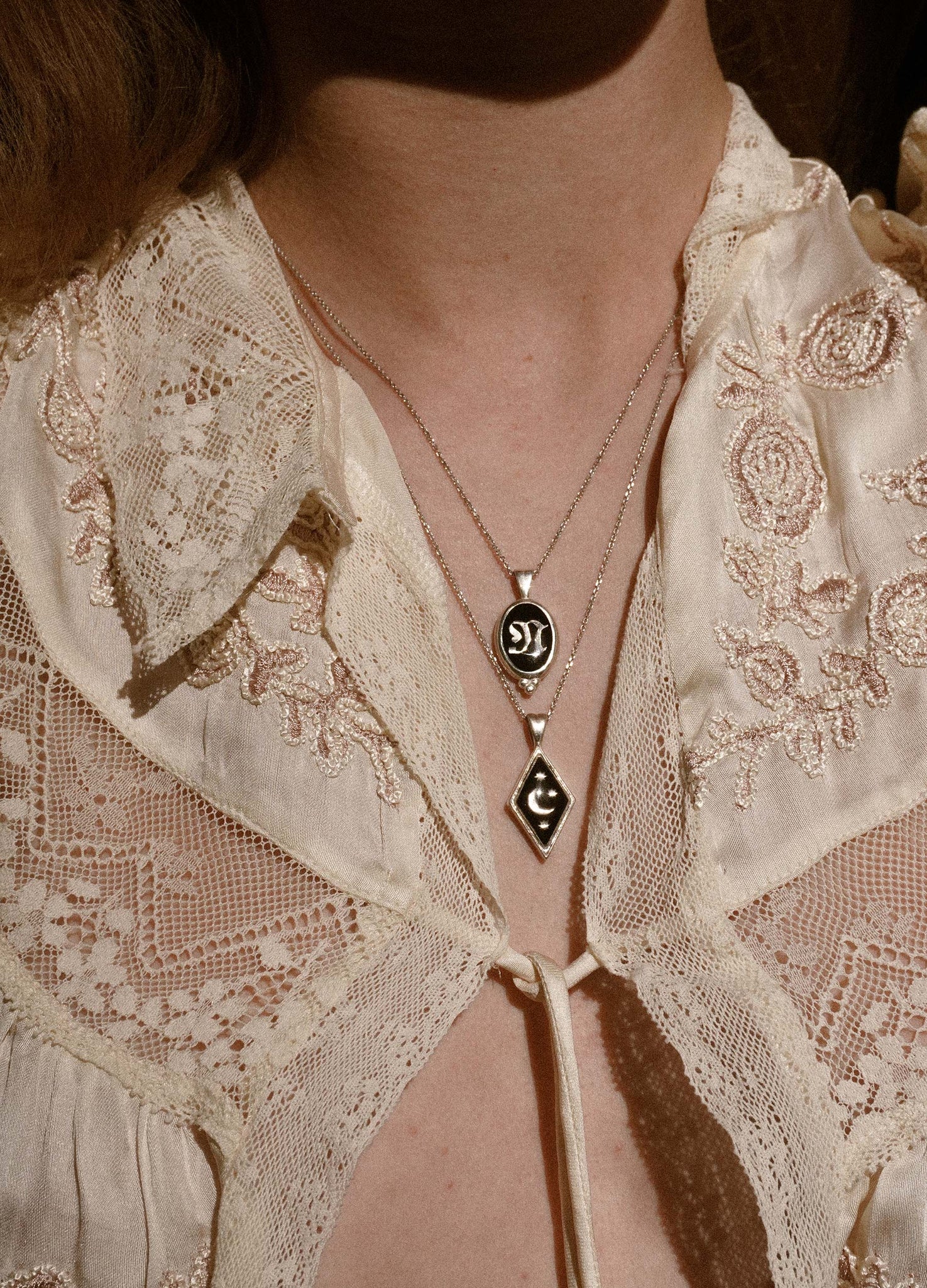 Initial Black Signet Silver Necklace