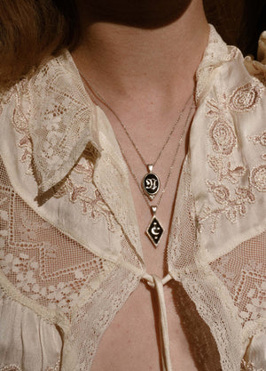 Initial Black Signet Silver Necklace