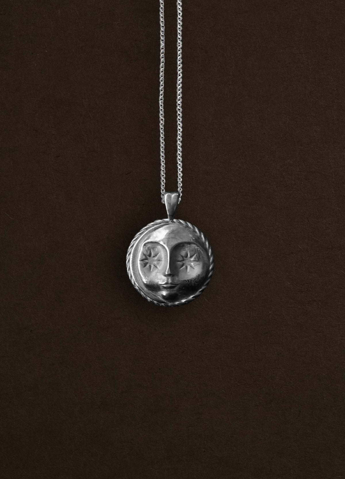 Moon Face Sterling Silver Necklace