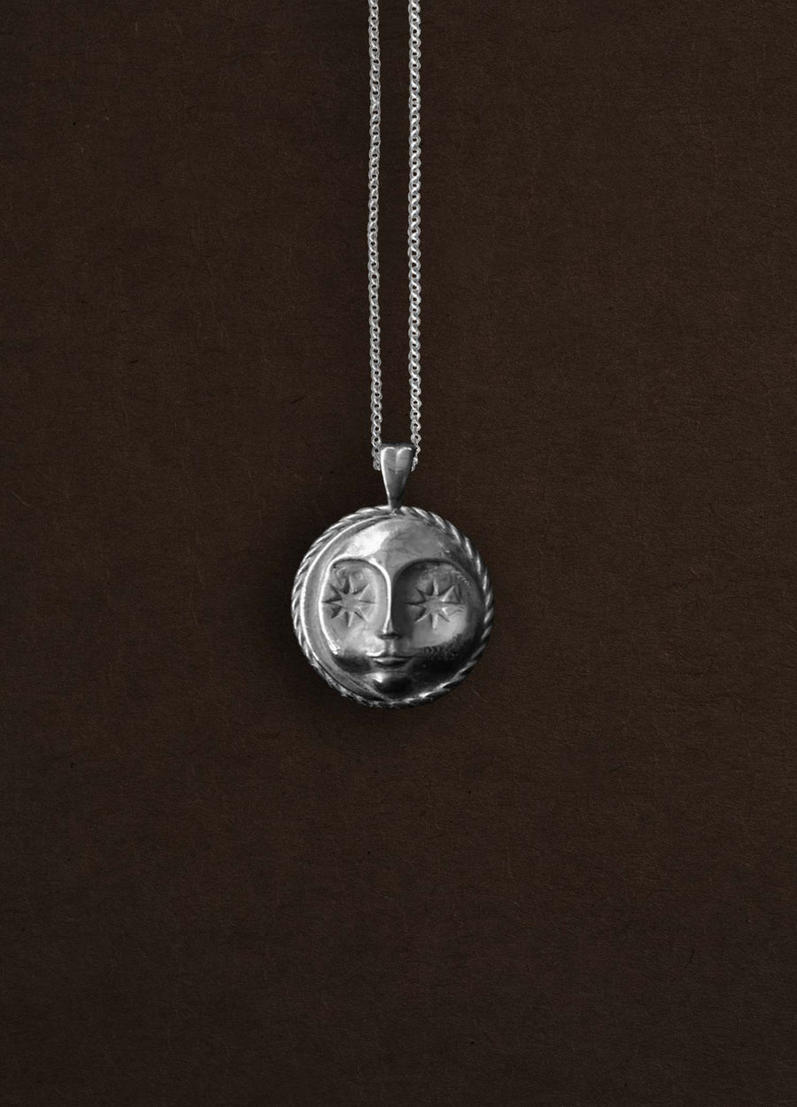 Moon Face Sterling Silver Necklace