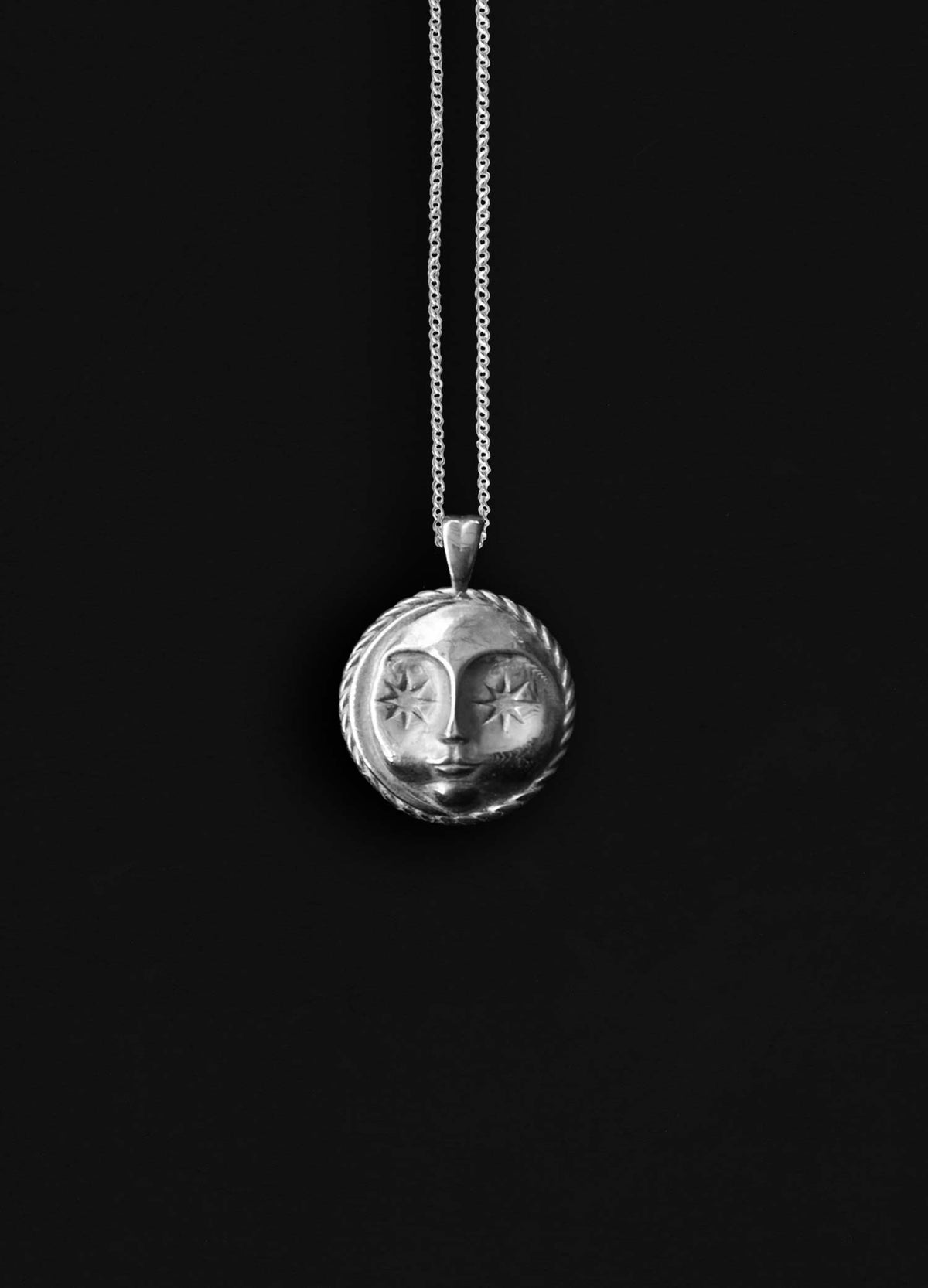 Moon Face Sterling Silver Necklace