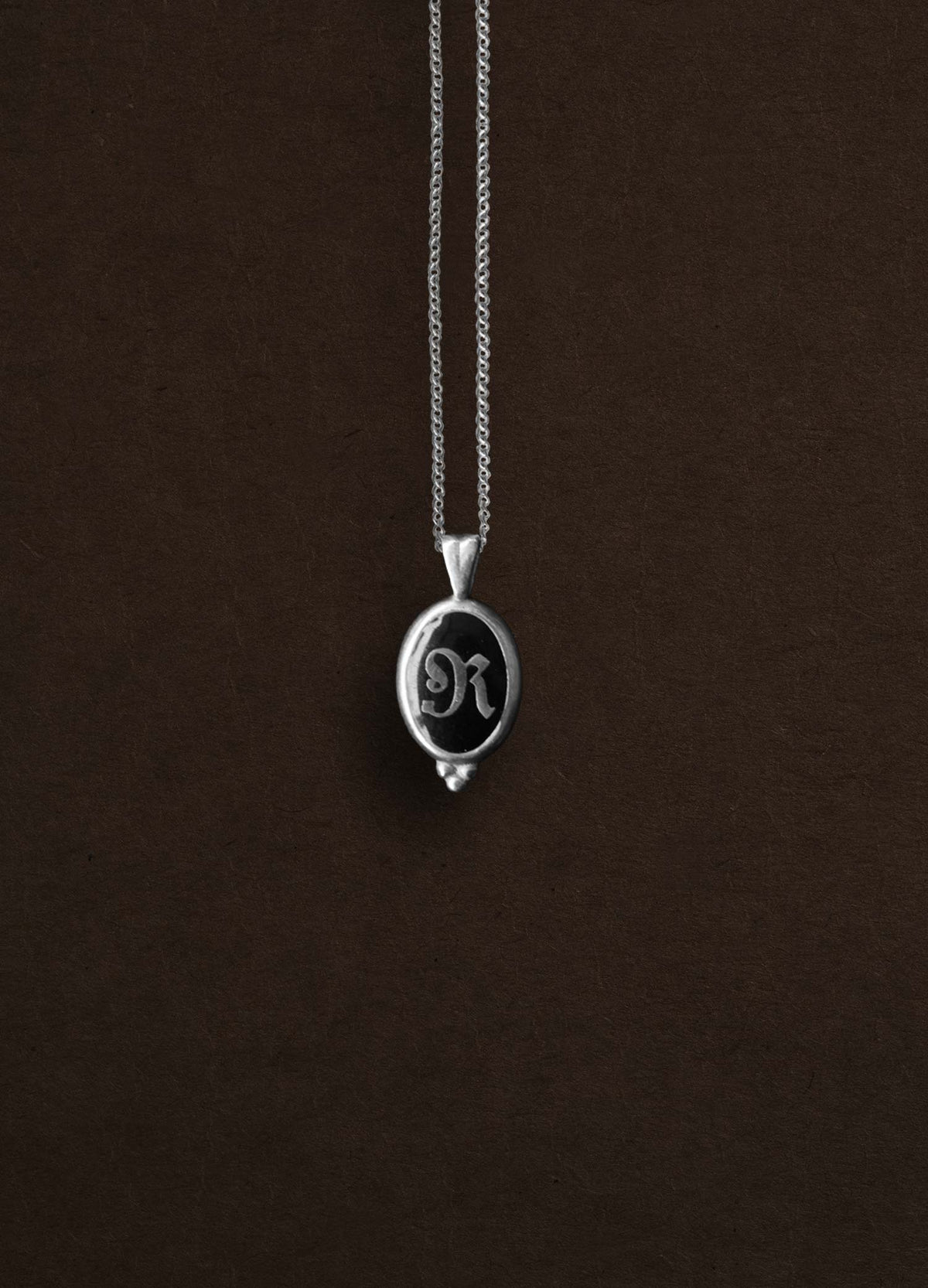Initial Black Signet Sterling Silver Necklace