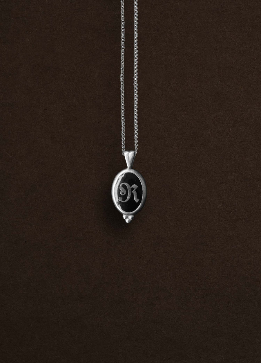 Initial Black Signet Sterling Silver Necklace
