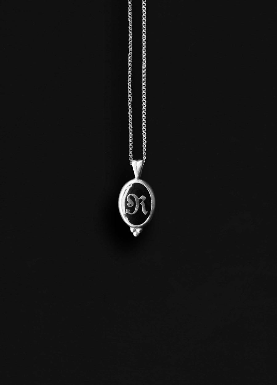 Initial Black Signet Sterling Silver Necklace
