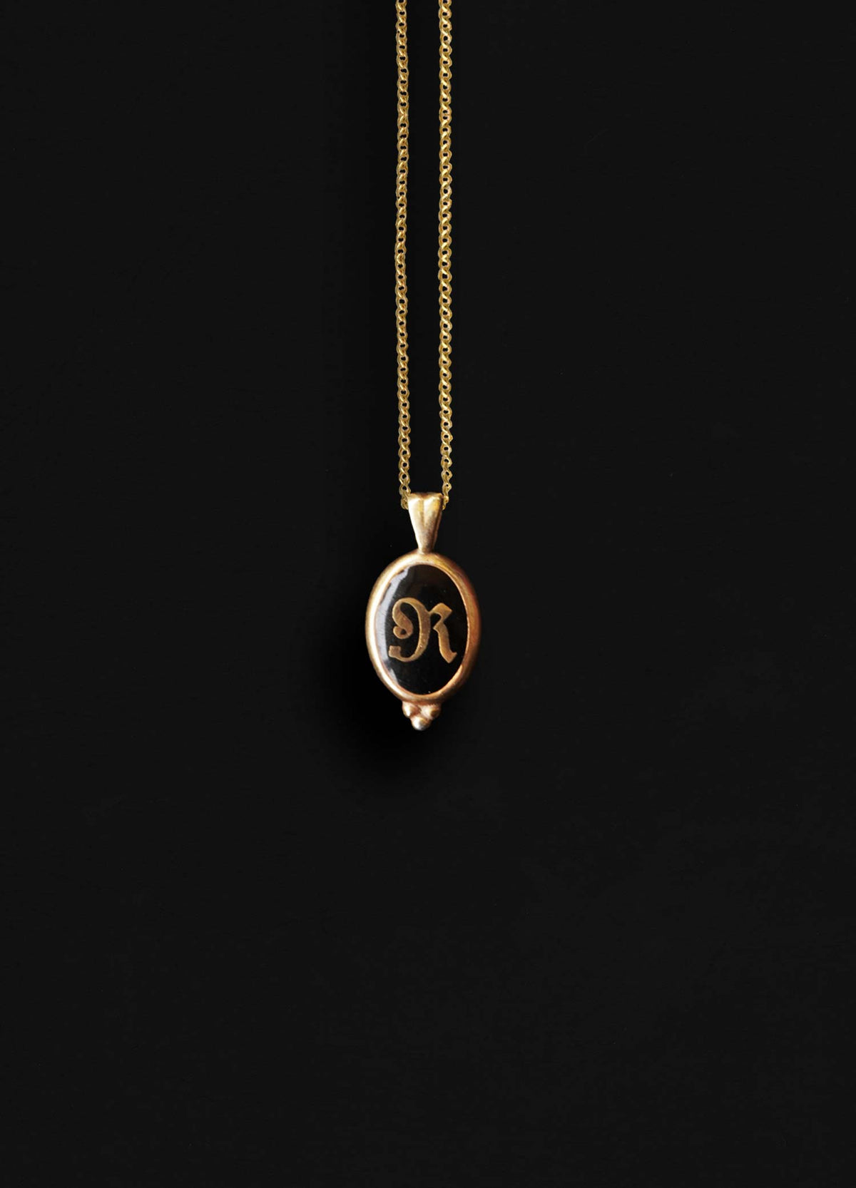 Initial Black Signet 18k Gold Vermeil Necklace
