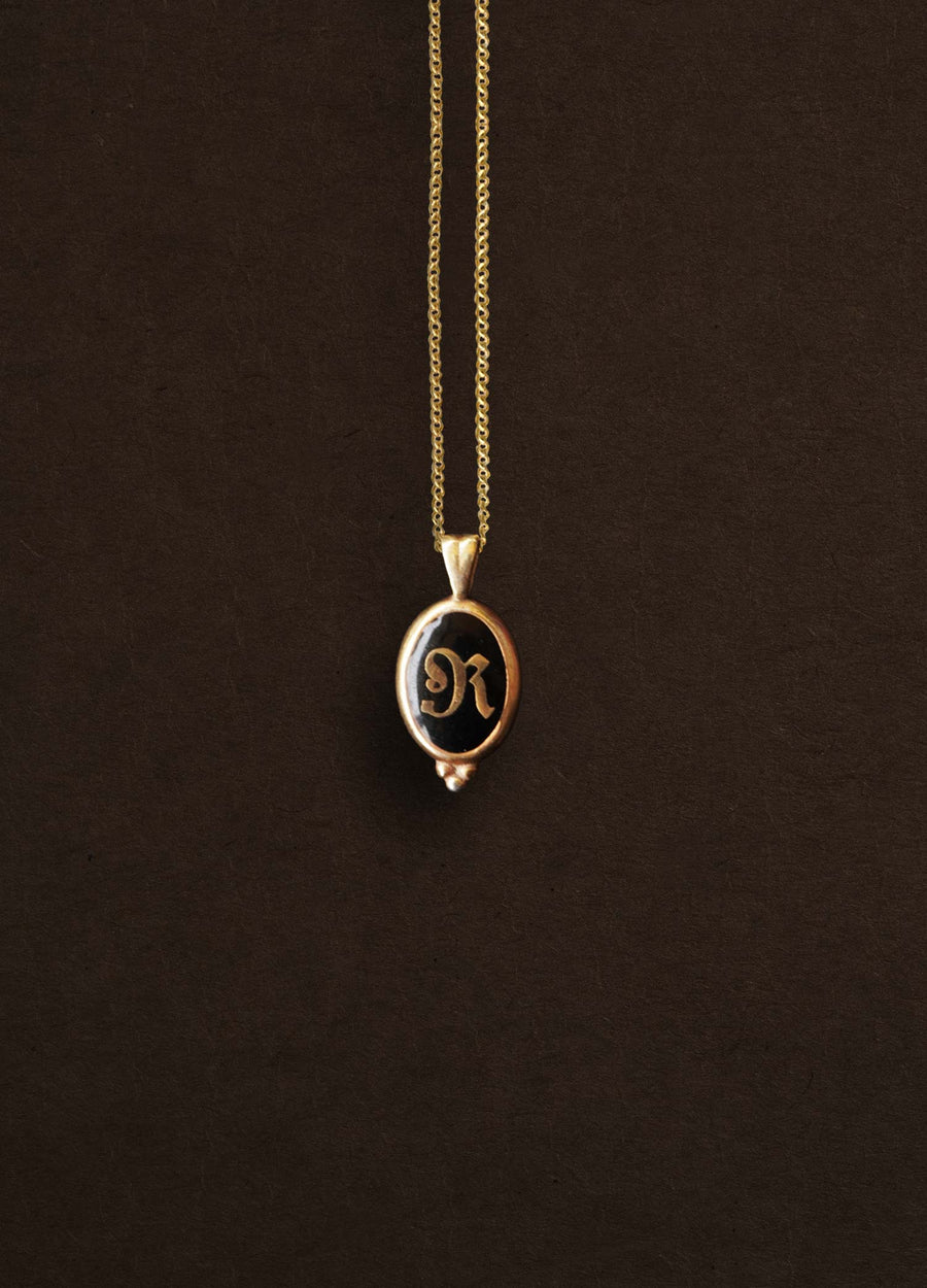 Initial Black Signet 18k Gold Vermeil Necklace