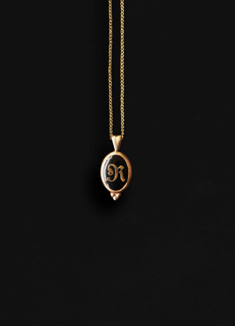 Initial Black Signet 18k Gold Vermeil Necklace
