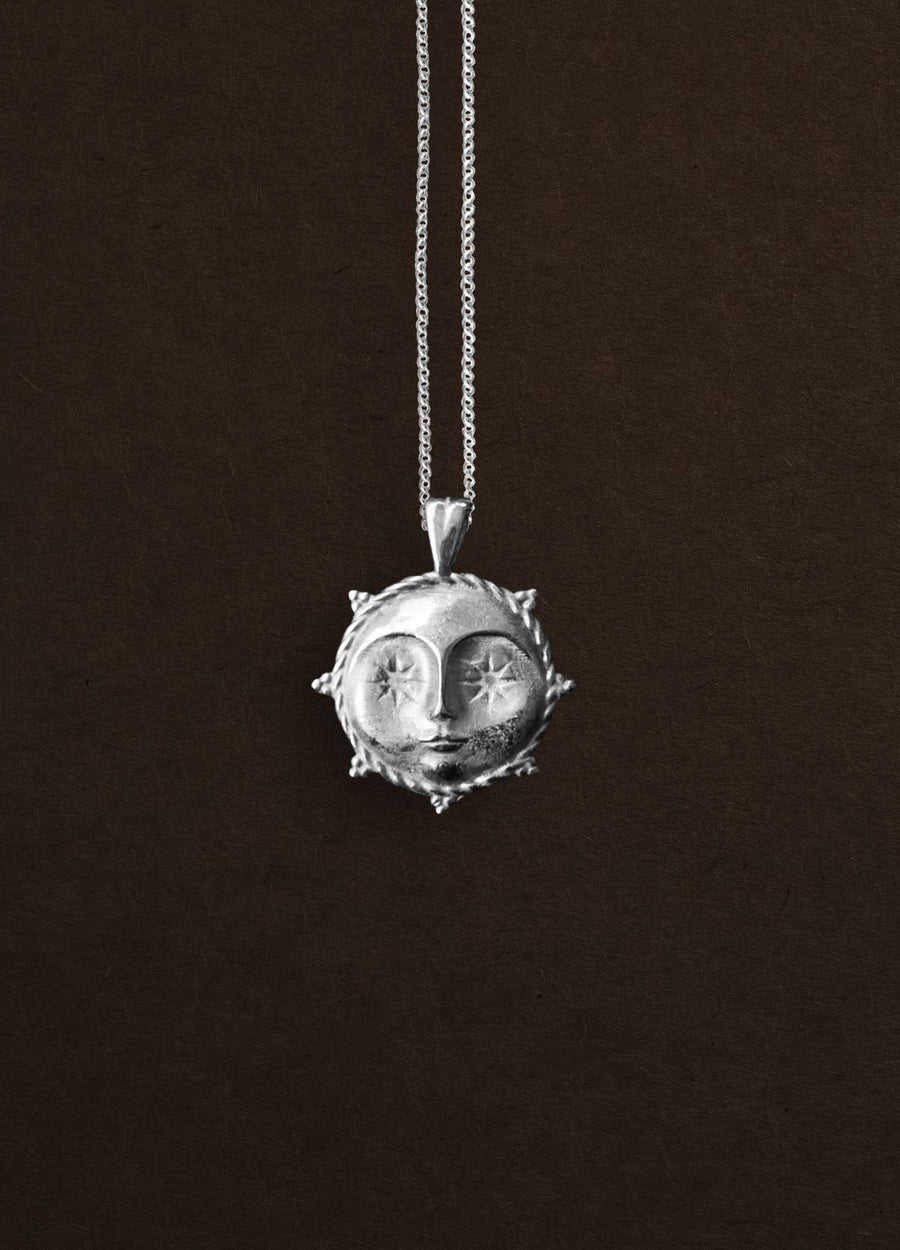 Sun Face Sterling Silver Necklace