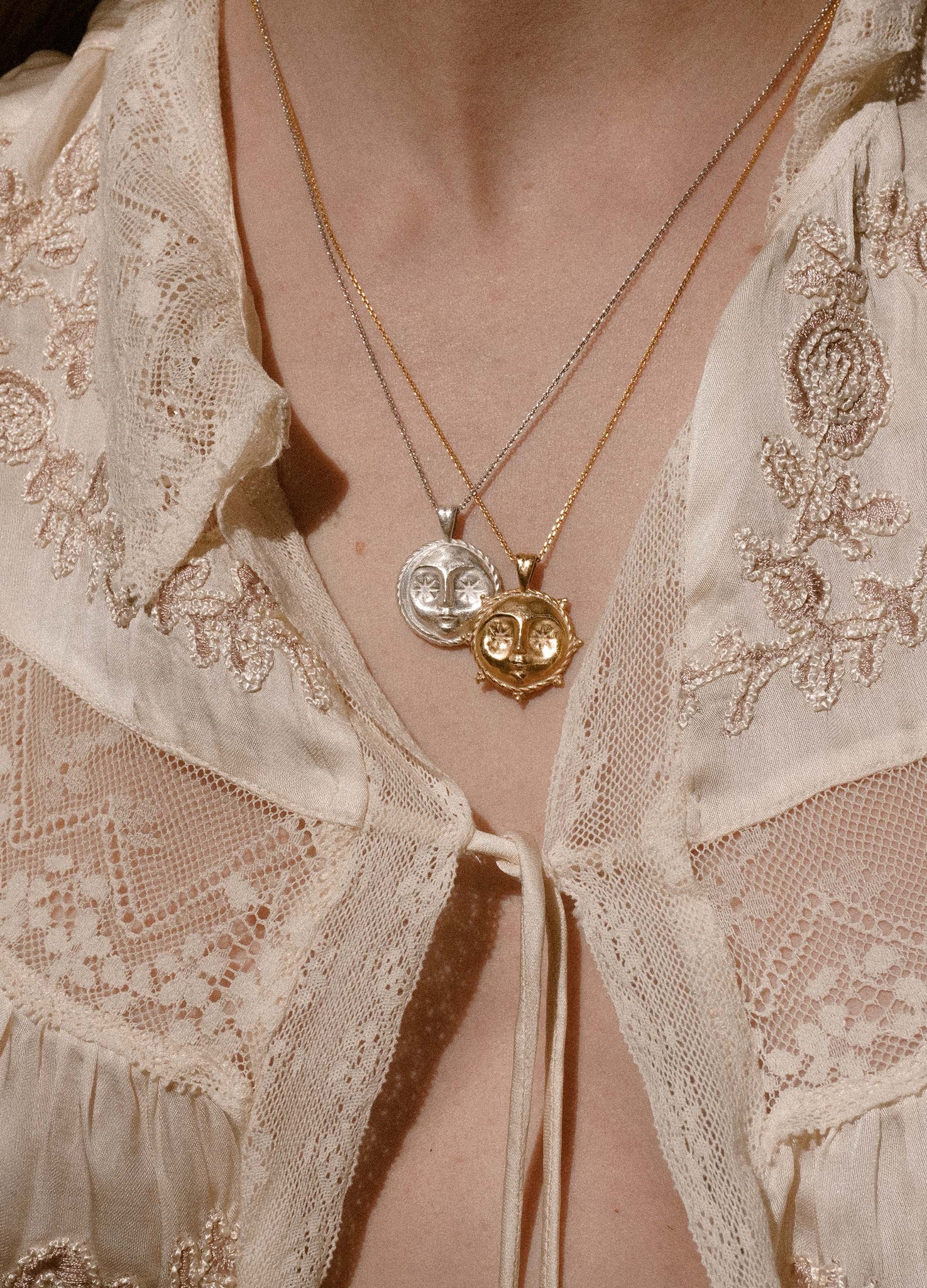 Moon Face Silver Necklace