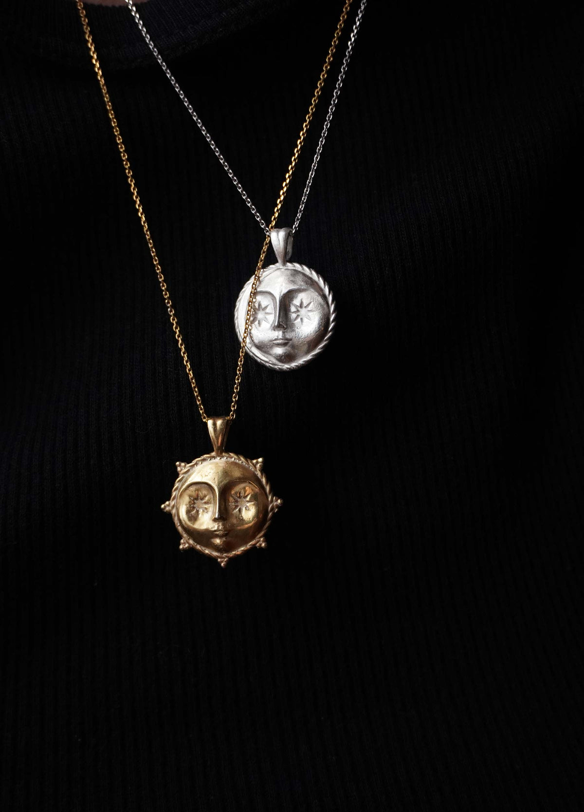 Sun Face Sterling Silver Necklace