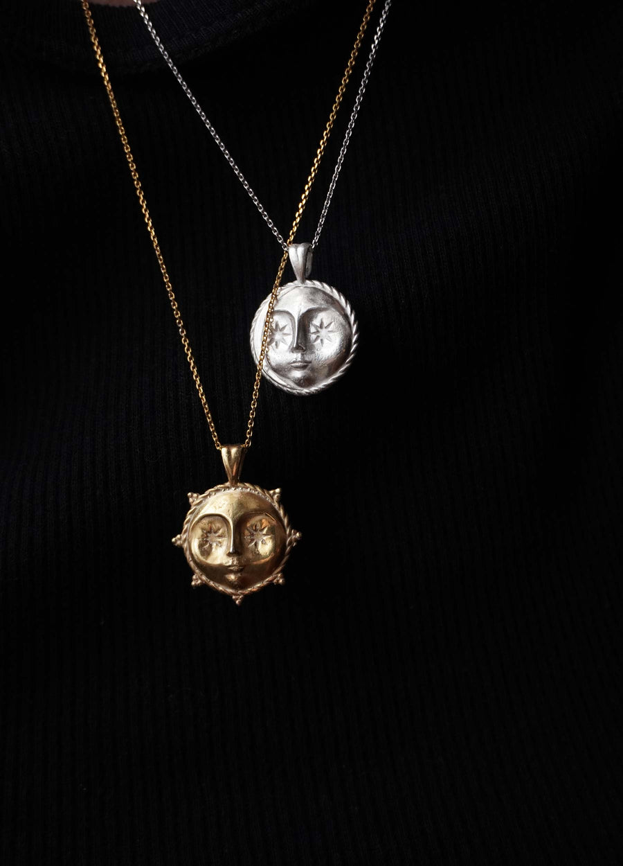 Sun Face Sterling Silver Necklace