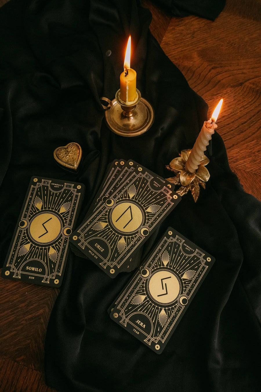 Cosmic Whisper luxury rune deck in black and gold by Cocorrina 