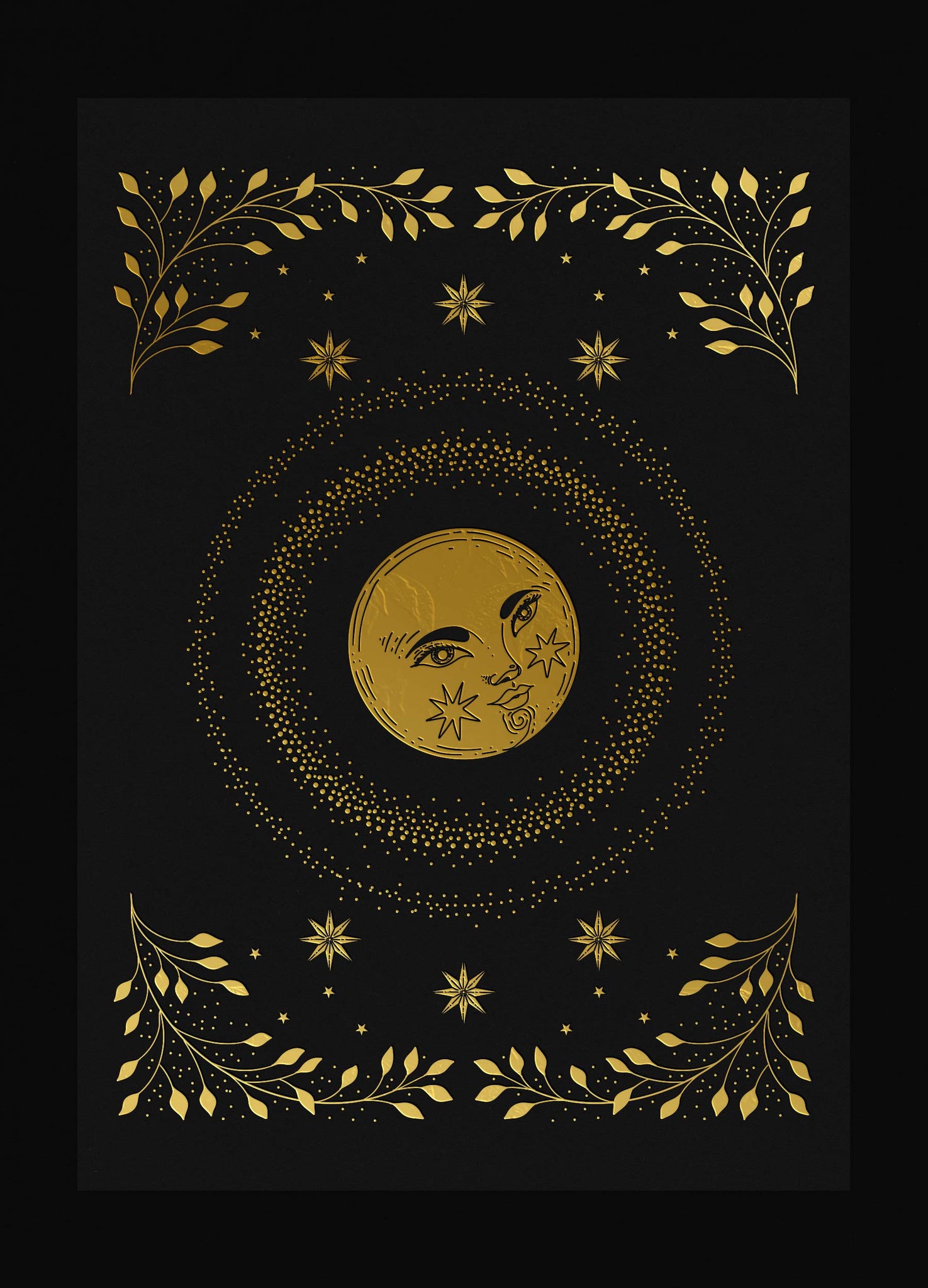 Full Moon art print gold foil on black paper by Cocorrina