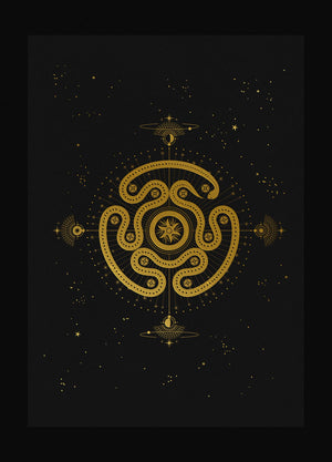 Hecates Wheel - Strofalos by Cocorrina & Co Shop - gold foil print on black paper