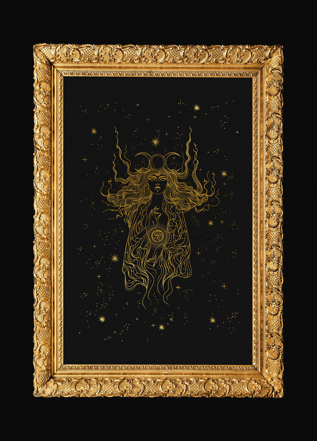 The High Priestess art print tarot gold foil on black paper by Cocorrina