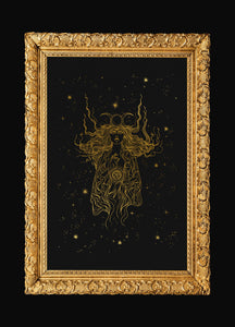 The High Priestess art print tarot gold foil on black paper by Cocorrina