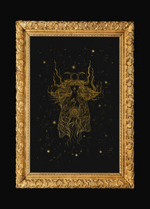 The High Priestess art print tarot gold foil on black paper by Cocorrina