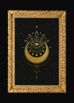 The Minds Eye art print in gold foil and black paper with stars and moon by Cocorrina