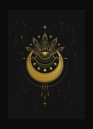 The Minds Eye art print in gold foil and black paper with stars and moon by Cocorrina