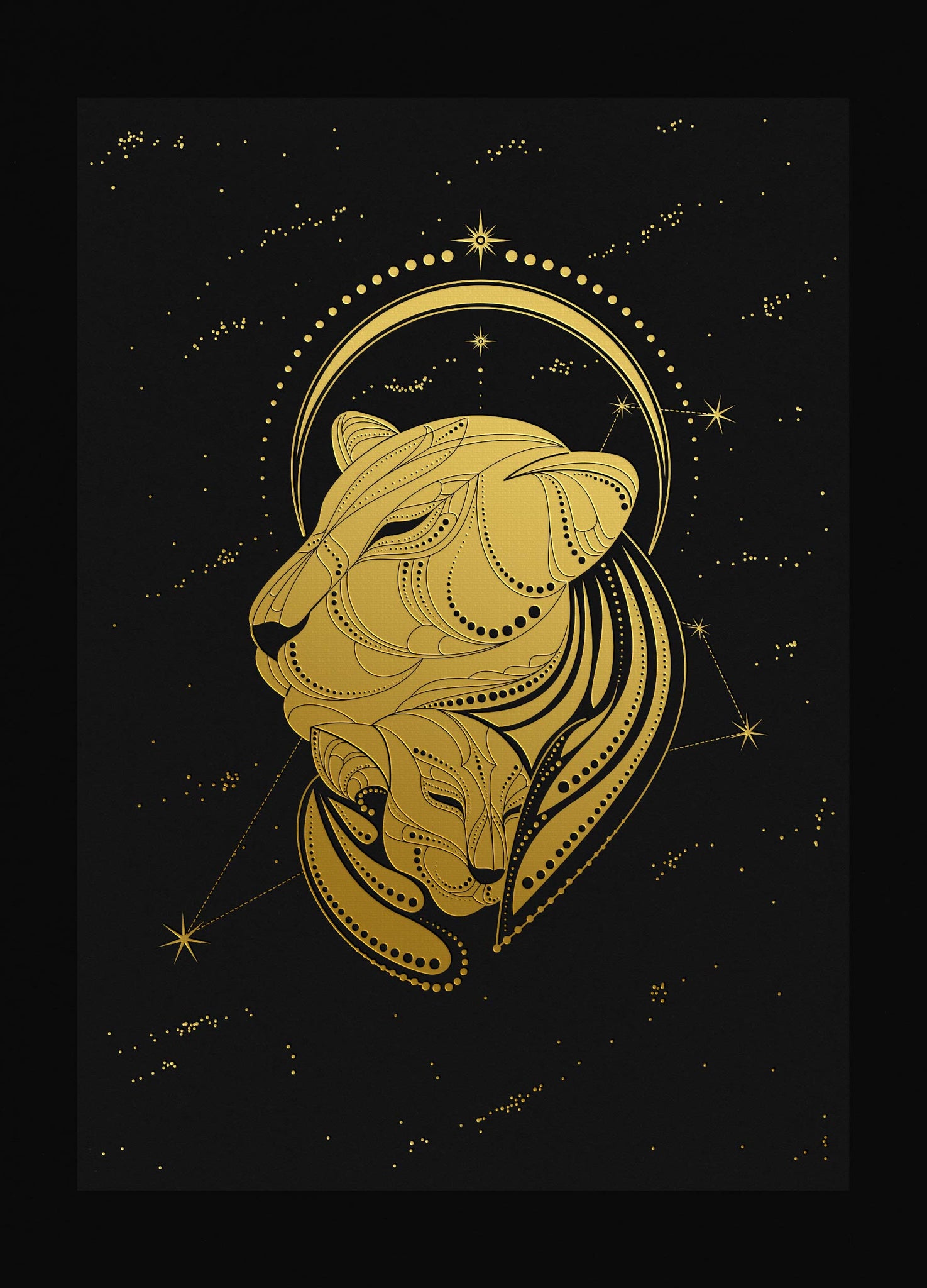 Mother Lion Art Print gold foil on black paper by Cocorrina
