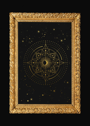 Protection Talisman art print in gold foil and black paper with stars and moon by Cocorrina