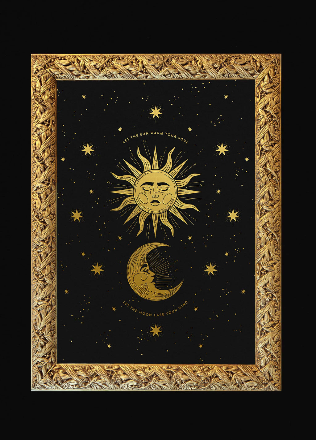 Gold foil print on black paper - Sun & Moon by Cocorrina & Co Studio and Shop