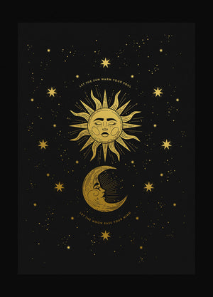 Gold foil print on black paper - Sun & Moon by Cocorrina & Co Studio and Shop