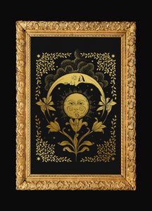 Sun Moon and Fairyland Art Print gold foil on black paper