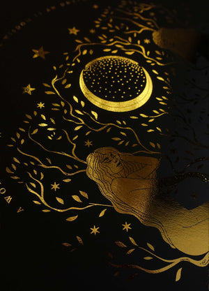 Ancestral Wisdom Women tree gold foil art print on black paper by Cocorrina & Co