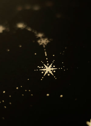 Aquarius zodiac constellation gold metallic foil print on black paper by Cocorrina