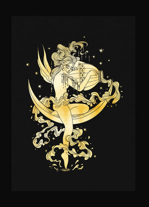 Aquarius Zodiac Figure 2023 art print with gold foil by Cocorrina & Co