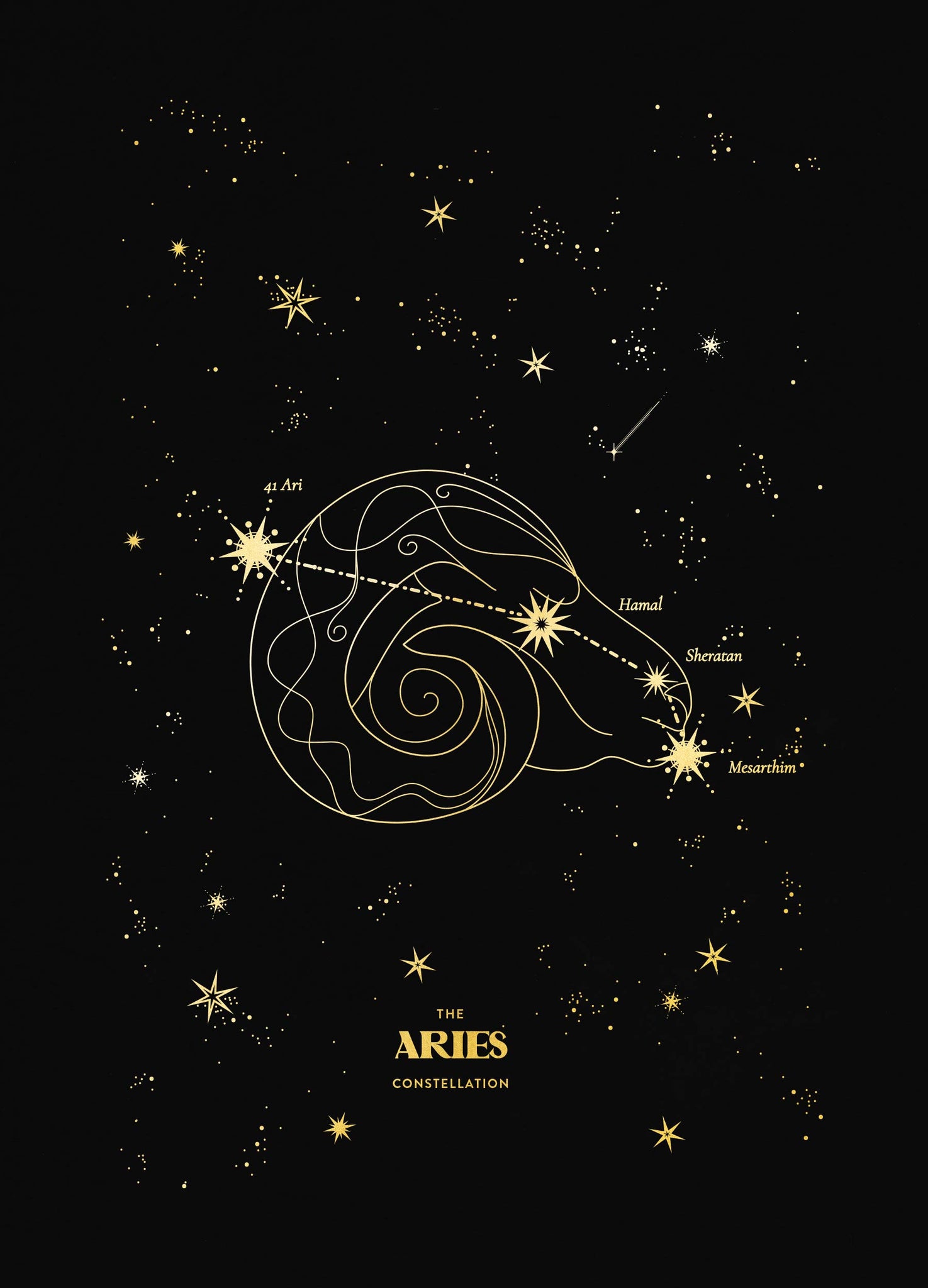 Aries Constellation art print in black and gold foil by Cocorrina & Co Shop