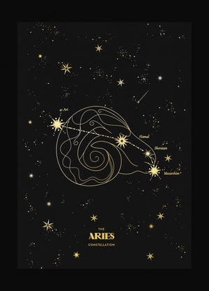 Aries Constellation art print in black and gold foil by Cocorrina & Co Shop