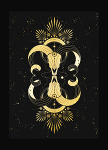 Aries Totem constellation and zodiac sign art print, in black and gold foil by Cocorrina & Co Shop