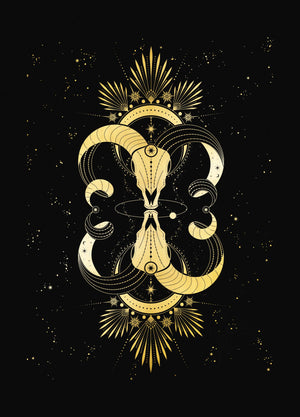 Aries Totem constellation and zodiac sign art print, in black and gold foil by Cocorrina & Co Shop