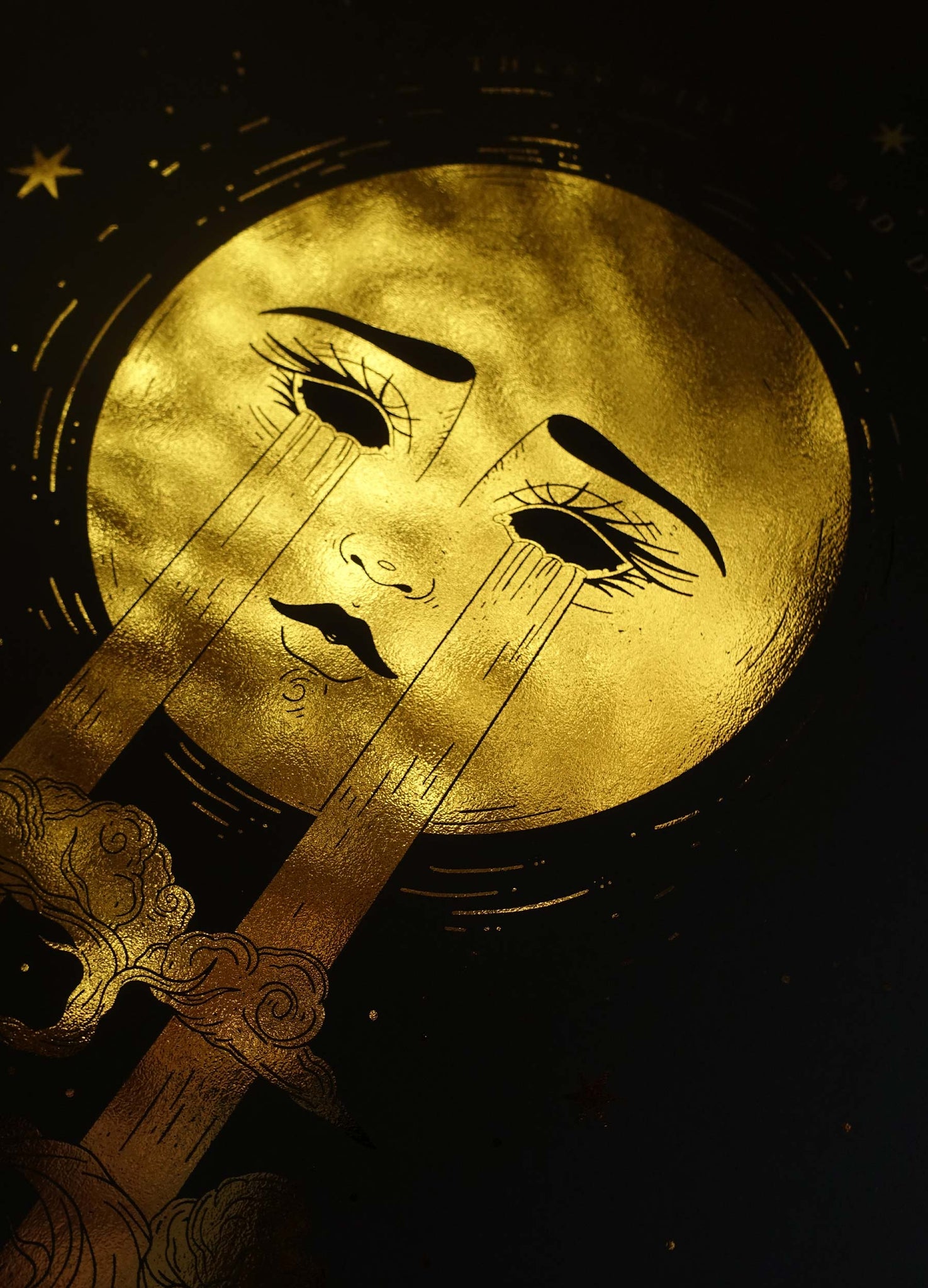 Moon crying, Bad Days will end gold foil art print on black paper by Cocorrina & Co
