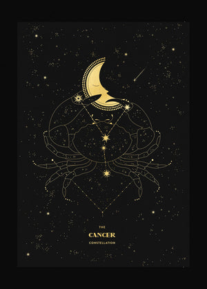 Cancer Constellation gold foil art print on black paper by Cocorrina & design studio and shop