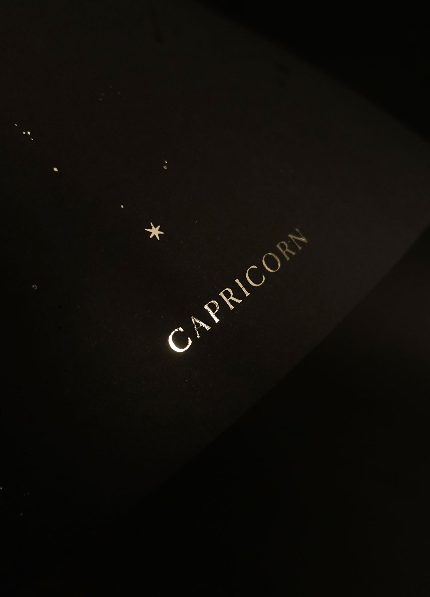 Capricorn zodiac constellation gold metallic foil print on black paper by Cocorrina