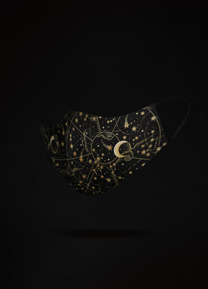 Face Mask Set of 3 Zodiac Sky with moon stars and constellations in gold and black by Cocorrina & Co