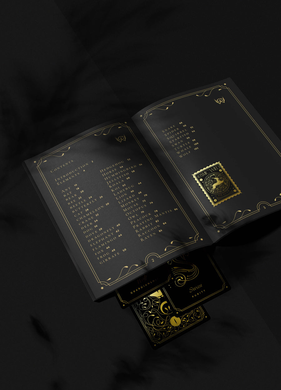 Cosmic Wild Oracle deck, animal tarot by Cocorrina & Co in black and gold