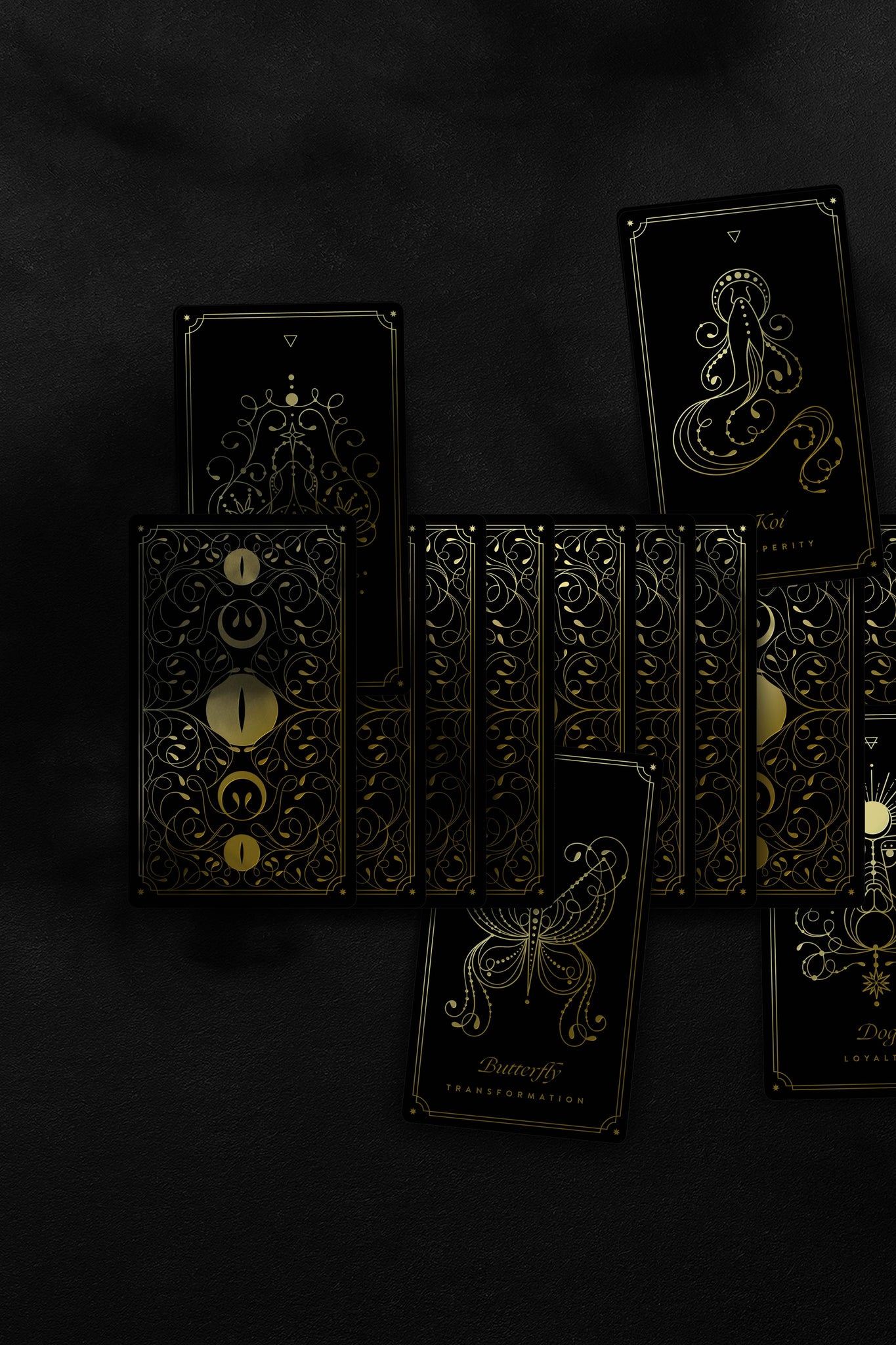 Cosmic Wild Oracle deck with animals by Cocorrina & Co in black and gold