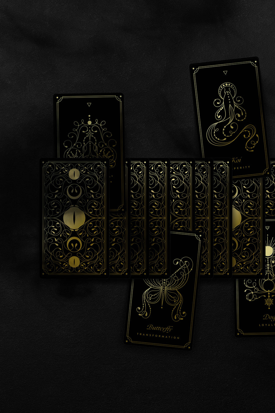 Cosmic Wild Oracle deck, animal tarot by Cocorrina & Co in black and gold