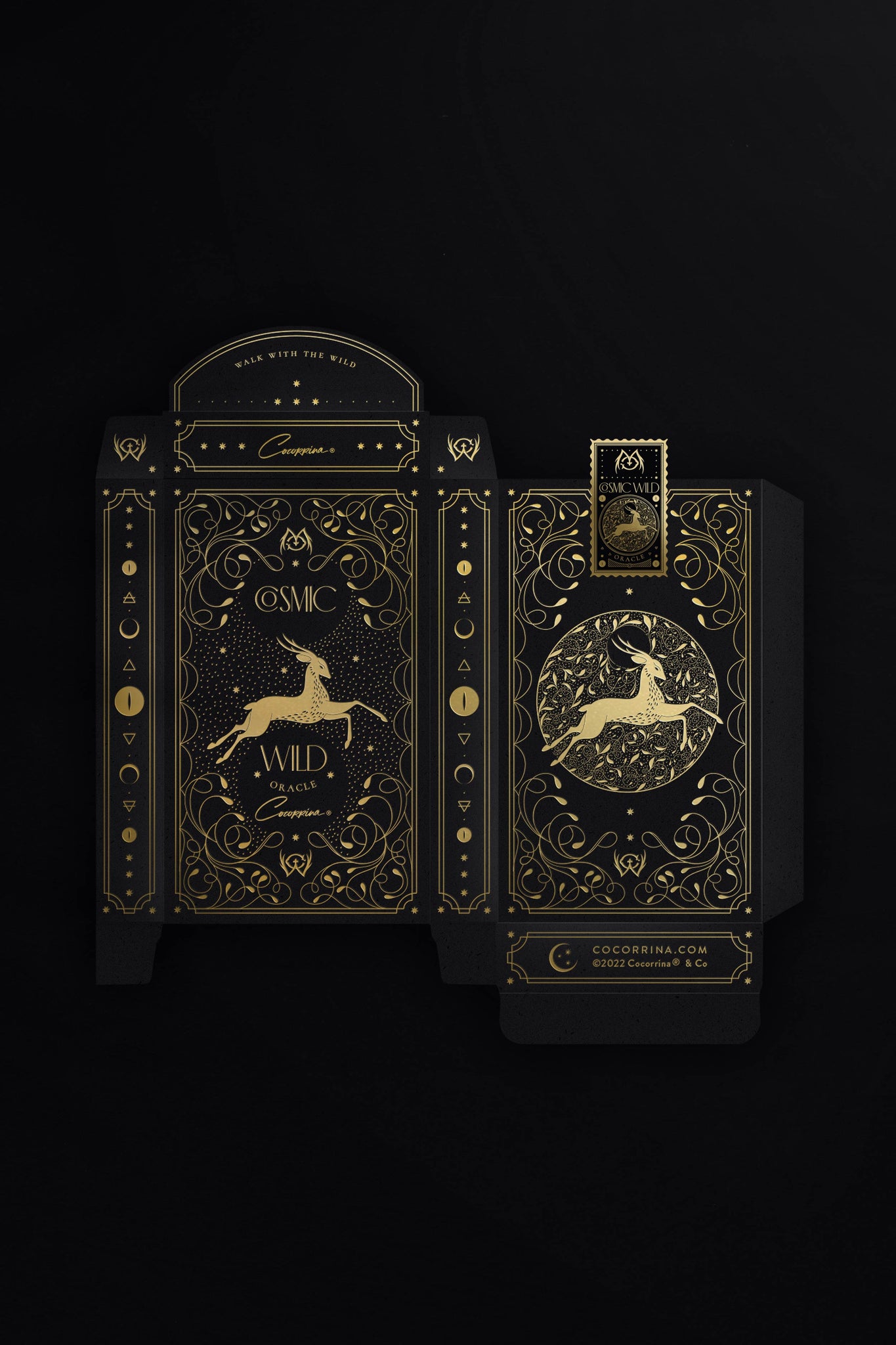Cosmic Wild Oracle deck, animal tarot by Cocorrina & Co in black and gold