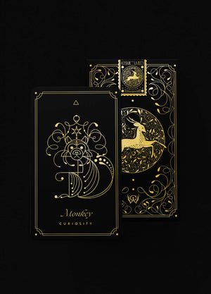 Cosmic Wild Oracle deck, animal tarot by Cocorrina & Co in black and gold