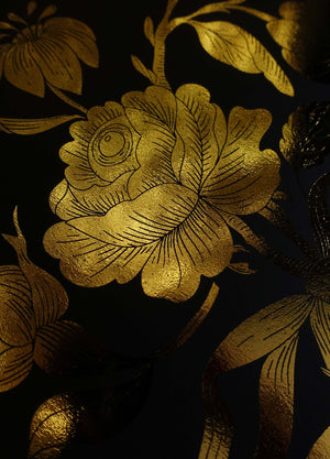 Creepy bloom bouquet in gold foil on black paper art print by Cocorrina & Co
